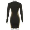 Frauen O Neck Club Party Einfarbig Langarm Bodycon Elegante Mini Kleider