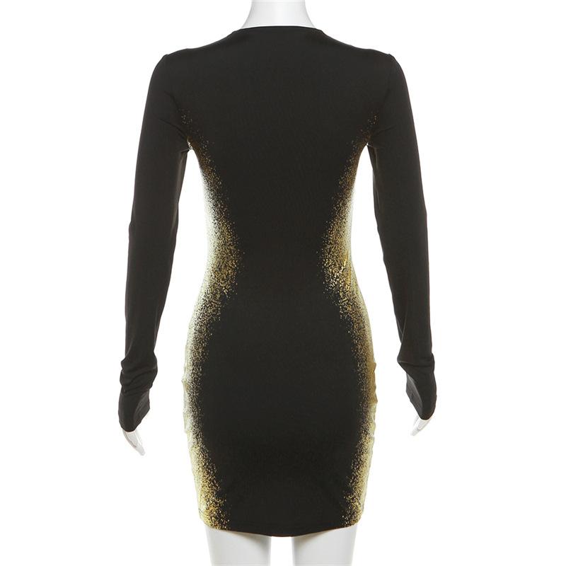 Frauen O Neck Club Party Einfarbig Langarm Bodycon Elegante Mini Kleider