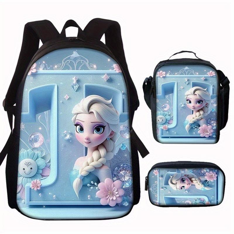 Zaino Scolastico Principessa Set da 3 Pezzi Grande Capacità Impermeabile Borsa a Spalla Astuccio Borsa a Tracolla per Bambini