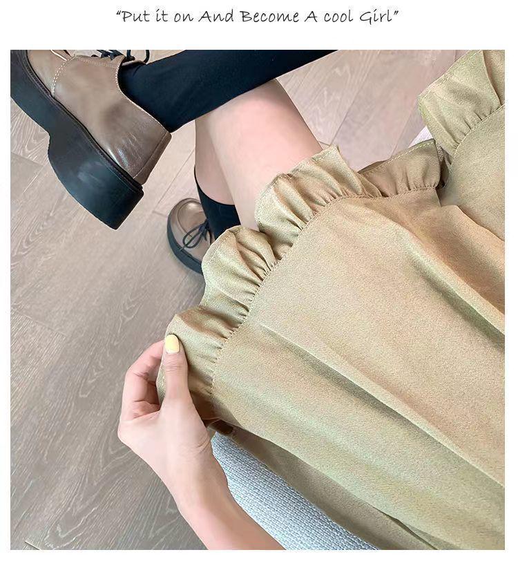 Women's Summer Khaki High-Waisted A-Line Pleated Wide-Leg Pants
