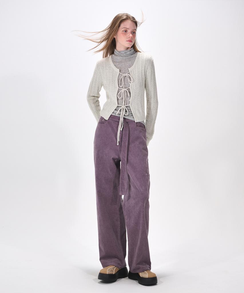 ETMON Waist Belt Corduroy Pants, Purple