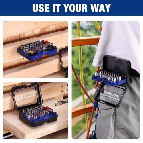WORKPRO 34-Piece Socket Wrench Set, Driver Set, Bit Ratchet Set, 6.35mm Drive, Mini Ratchet Wrench, Dual-Purpose Ratchet Handle, Extension Bit Holder,