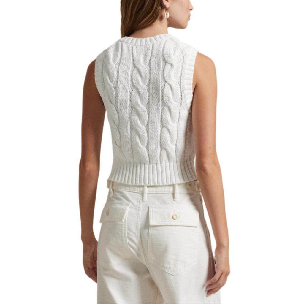 Polo Ralph Lauren Embroidered Pony Crew Neck Cable Knit Sleeveless Top Women Tops White WMPOSWENC021163-100