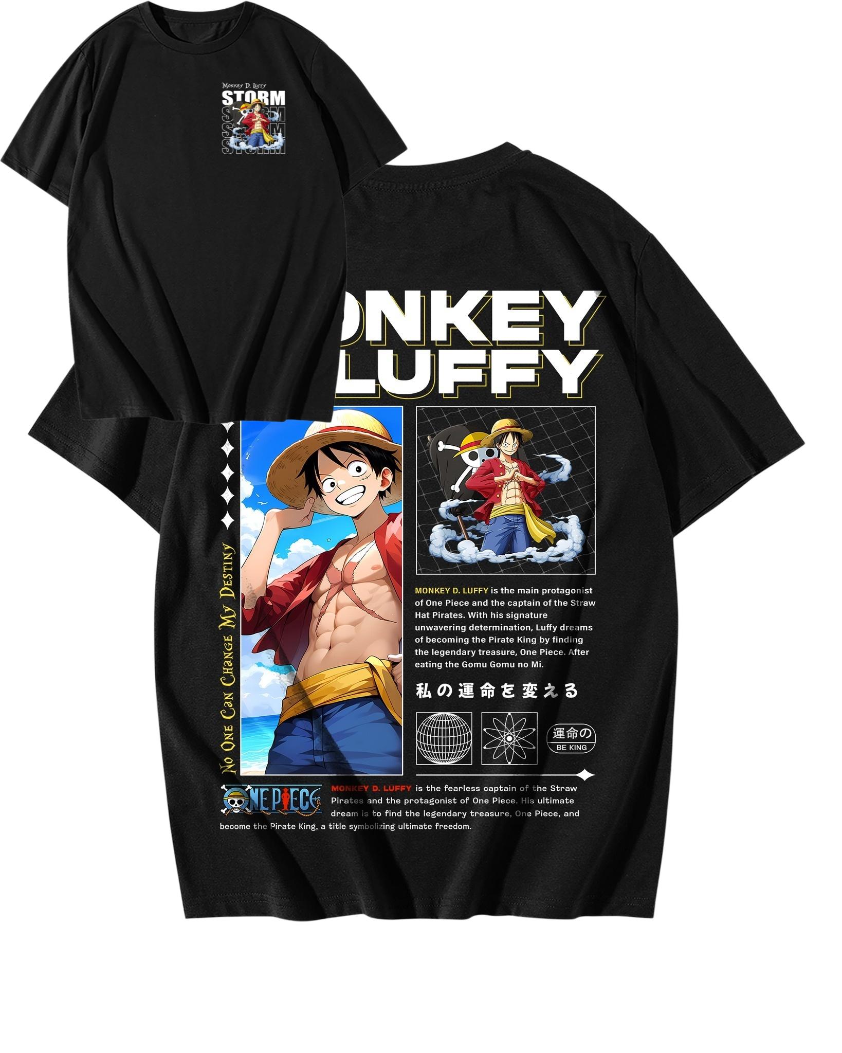 One Piece Monkey D Luffy Doublesided Print TShirt Anime Pirate King Graphic Cotton Tee for Men  Kids Casual Streetwear Top S