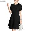 ZANZEA Women Casual Round Neck Summer Short Sleeve Dress