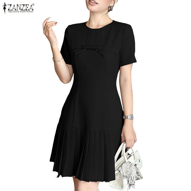 ZANZEA Women Casual Round Neck Summer Short Sleeve Dress