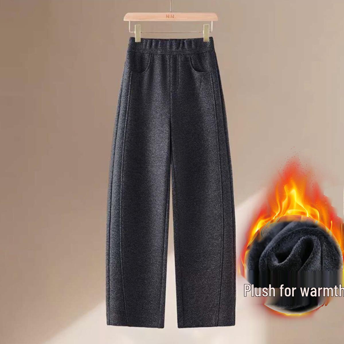 

Women s Winter High-Waisted Slimming Curved Leg Pants with Plus Velvet Thickened Texture L [100-120 lbs]
