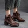 Johnature Retro Breathable Hollow-out Boots Sandals Genuine Leather Fashion High Heels Women's Shoes