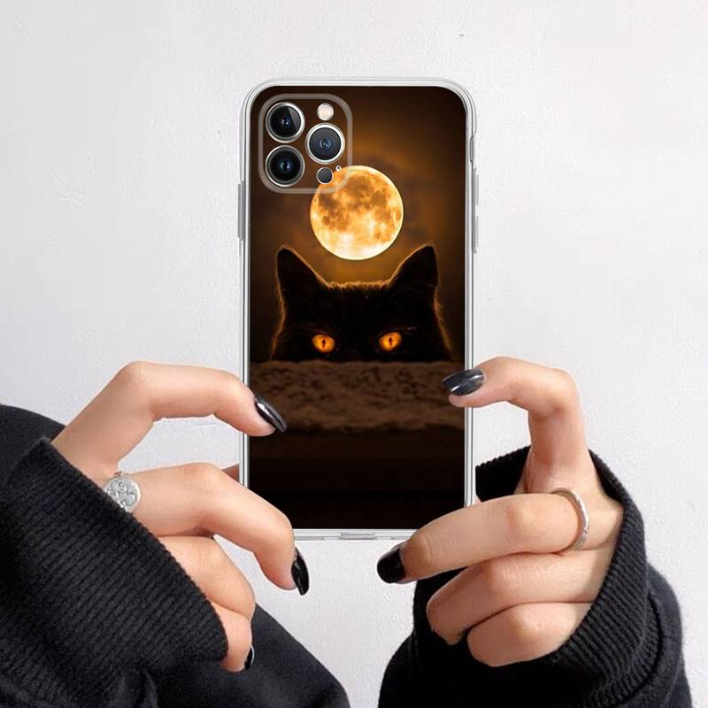 Black Cat Staring Eye Phone Case For iPhone 14 13 12 11 Pro Max XS X XR SE 2020 6 7 8 Plus Mini Transparent Shell