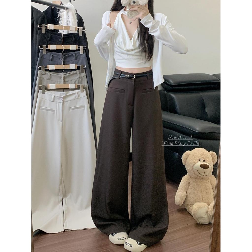 High-Grade Gray Wide-Leg Suit Pants - Women's Spring 2026 Drape Loose, Floor-Length Casual Trousers
