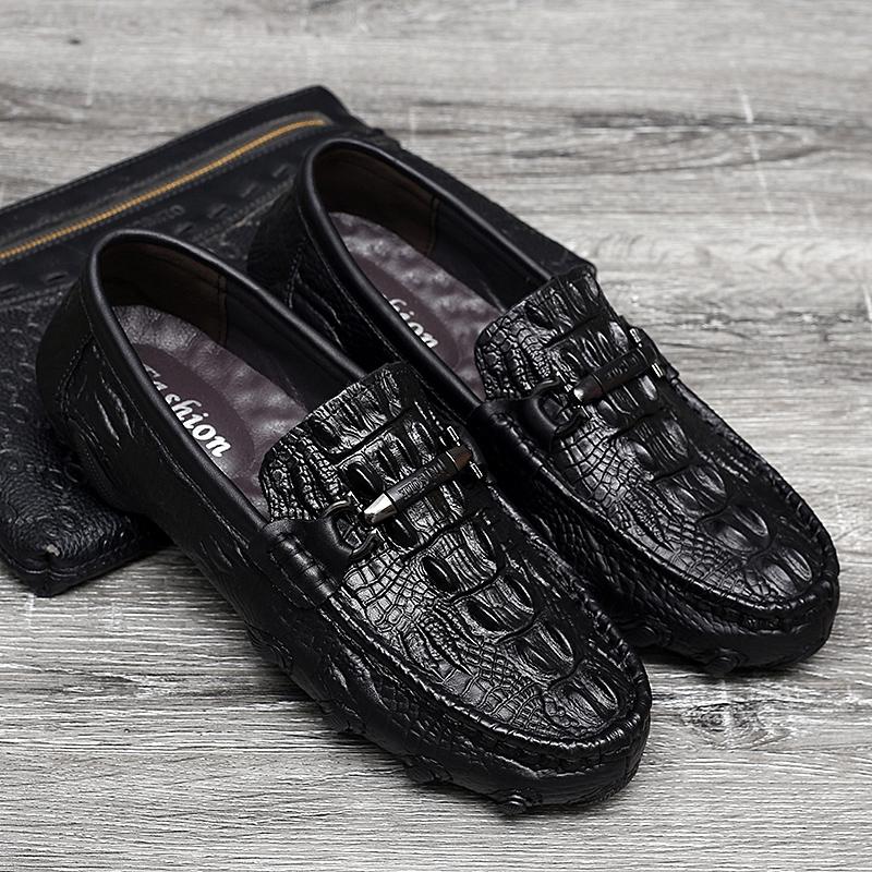 High Quality Genuine Leather Men Shoes Soft Crocodile Style Moccasins Mens Loafers Fashion Brand Male Flats Comfy Driving Shoes