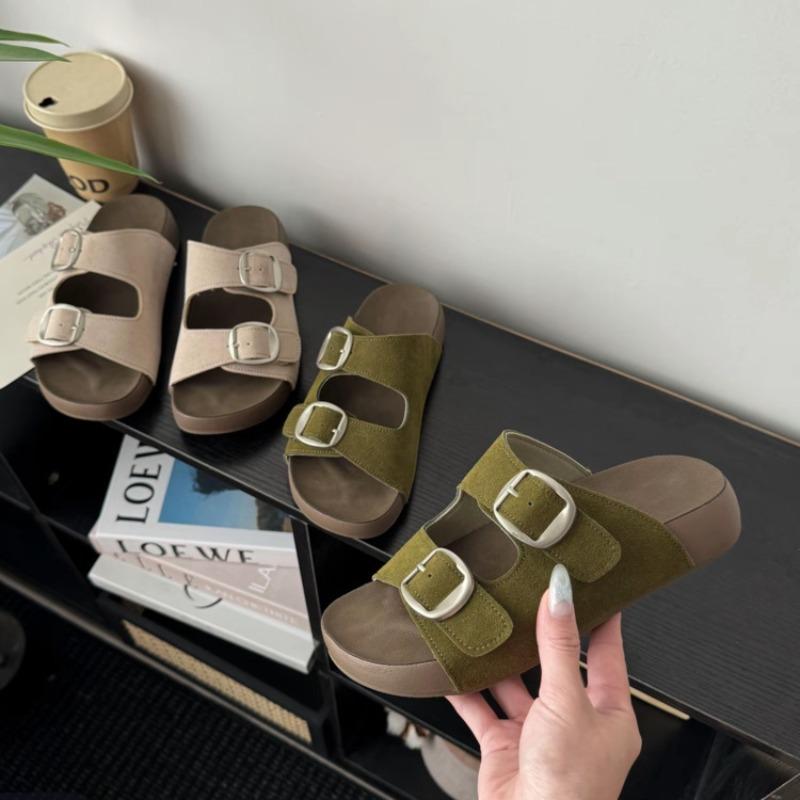 Leather Version~ Birkenstock Slippers for Women To Wear In Summer and Summer, New Casual One-word Thick-soled Height-increasing Cm Cool Slippers