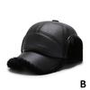 Autumn Winter Hat For Men Outdoor Thick PU Leather Warm Adjustable Earmuffs Baseball Cap Bomber Thick Fleece Lined Hats