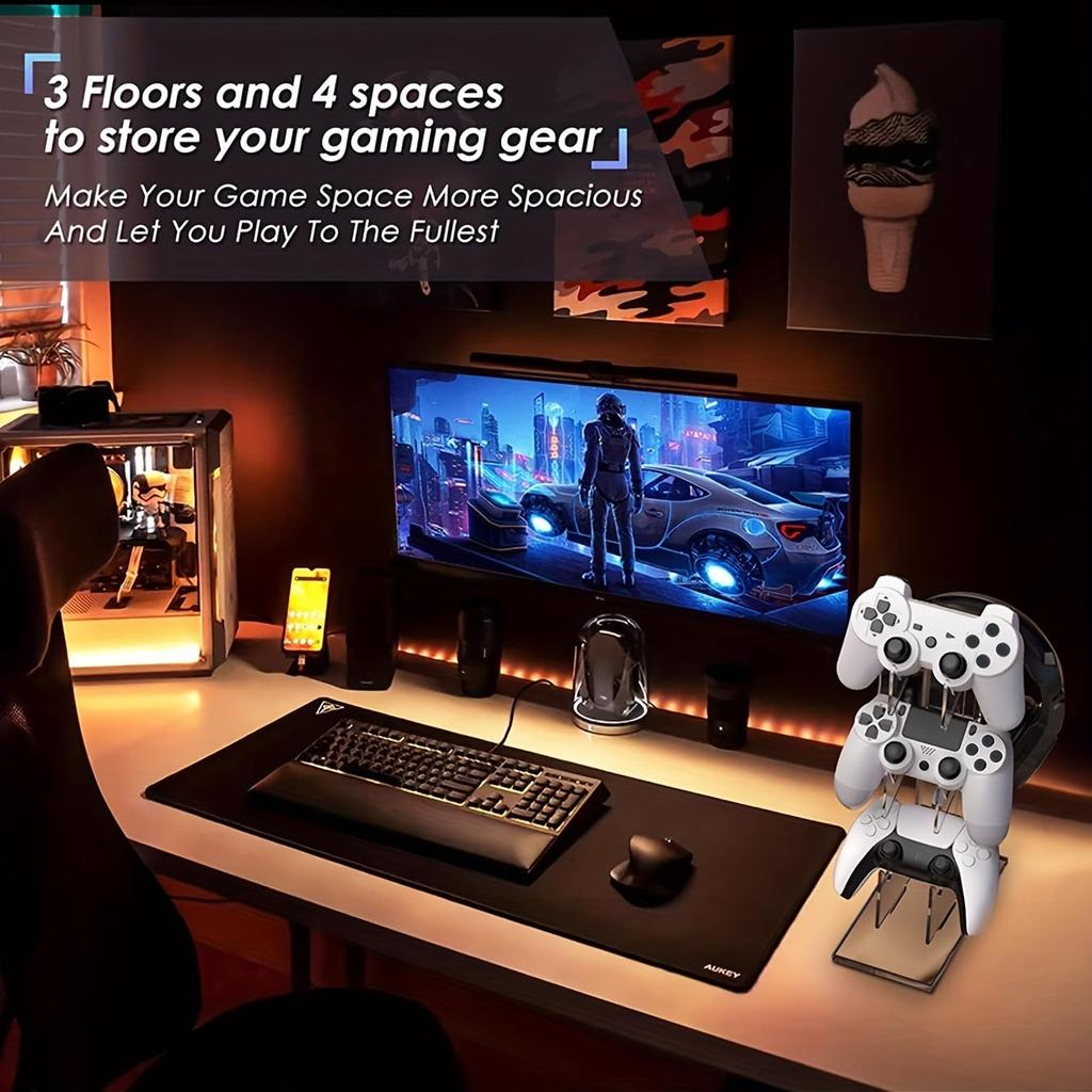 BGGCHEECA LO-L [30CM] 3-in-1 Desktop Stand with 3-Layer Design for Controllers and Headphones, Compatible with PS4, PS5, Switch, Xbox One, and PC.