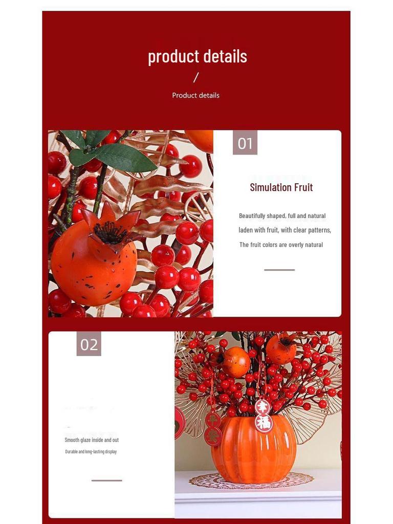 Red Persimmon Artificial Flower for Wedding, New Year, Living Room, Dining Table, TV Cabinet, and Housewarming Decor