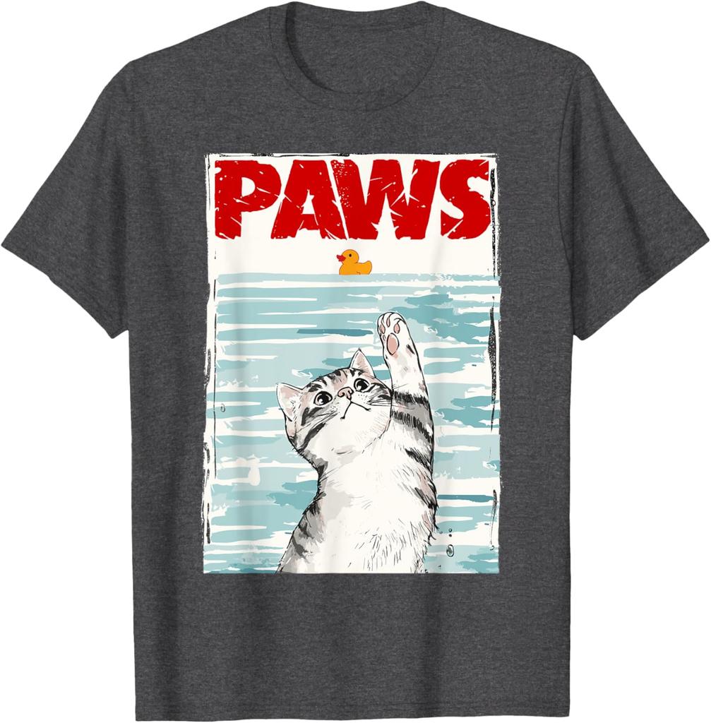 Paws Jaws Parody Cat Rubber Duck Graphic TShirt Men Women Casual Cotton Tee