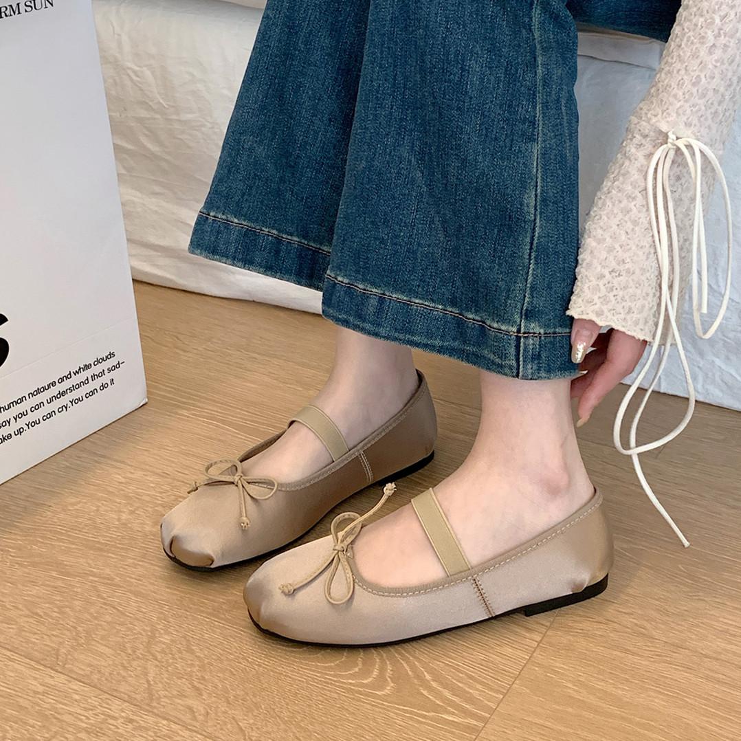

Fashion Bailamos Brand Women Luxury Satin Silk Ballet Shoes Woman Classic Square Toe Bowtie Elastic Band Ballerina Soft Flats Size40 40