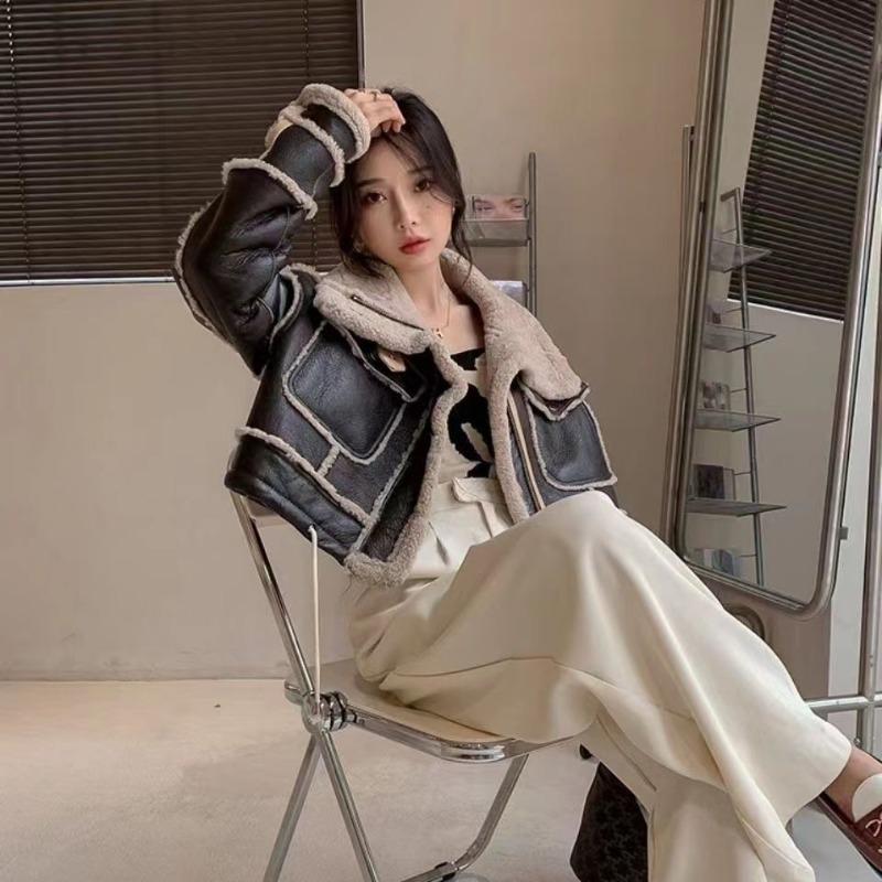 Fur Integrated Lamb Wool Short Coat Winter New Fashion Zipper Stand-up Collar Locomotive Jacket Top Tide