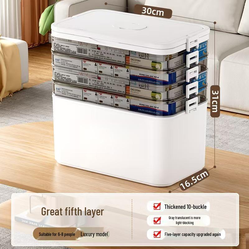 Large Multi-layer Plastic First Aid Kit & Medicine Storage Box for Household Use