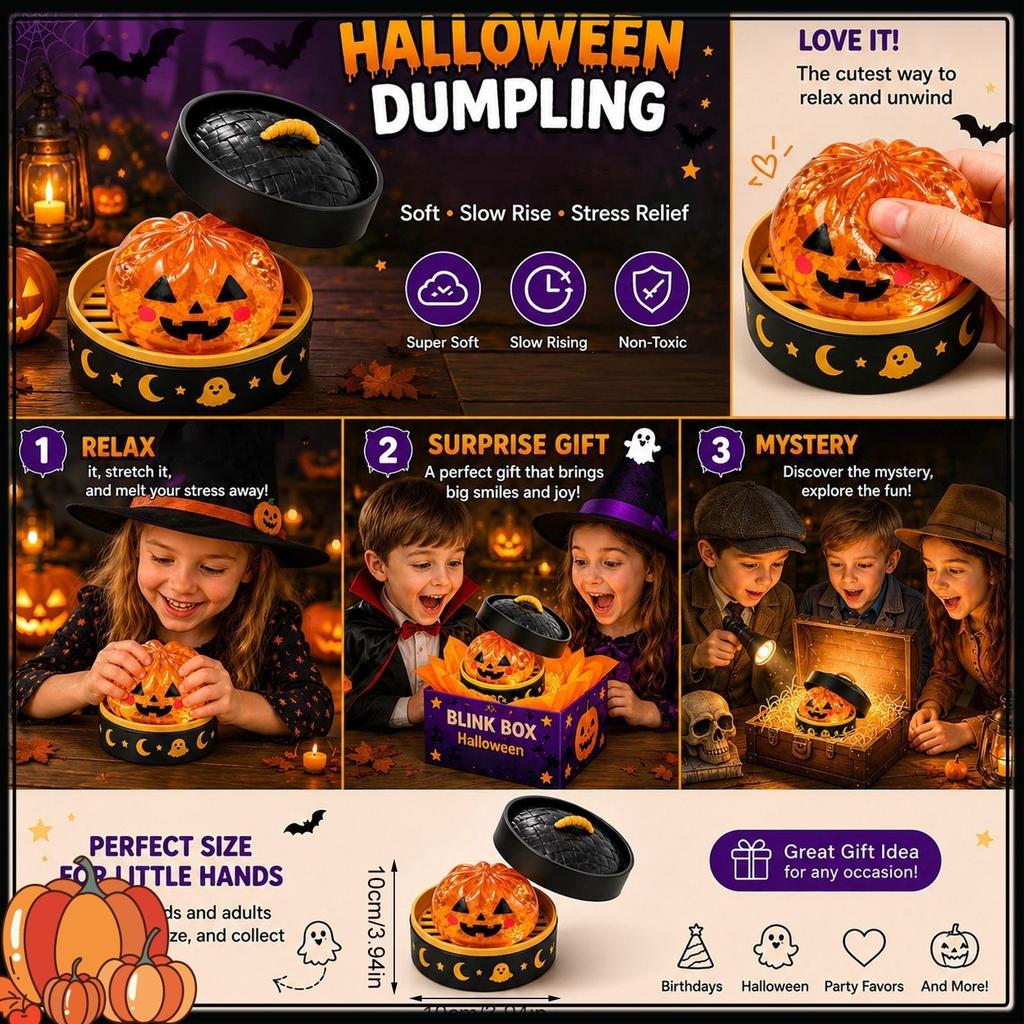 Squeezing Happy Ghost Dumplings Halloween Dumplings - Elasticity and Rebound to Relieve Stress - Terrifying Toy