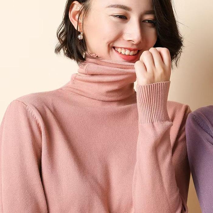 harajuku Women Slim Turtleneck Solid Pullover Cashmere Wool Blending Sweater Autumn And Winter Long-Sleeved Knit Bottoming Shirt