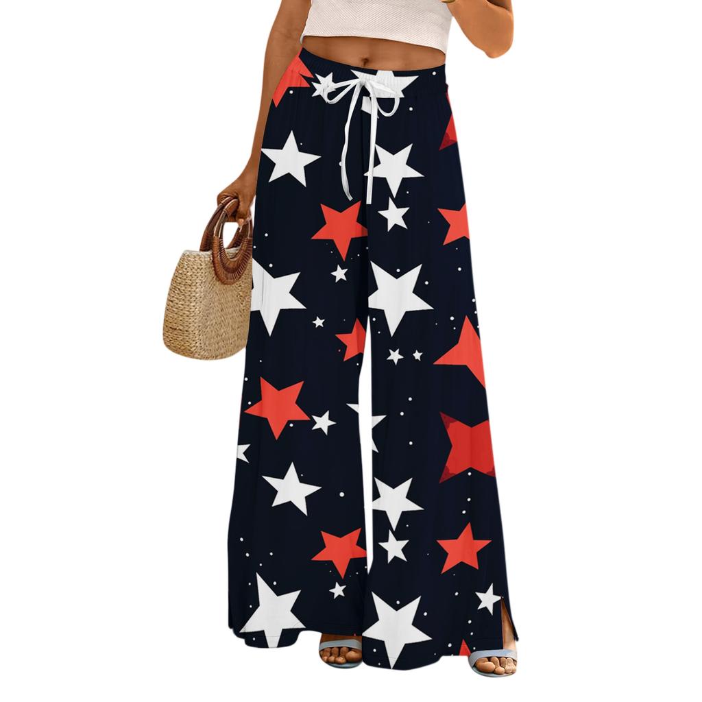 Damen locker lässige weite Hosen mit Unabhängigkeitstag-Aufdruck, elastischem Bund mit Kordelzug und Taschen