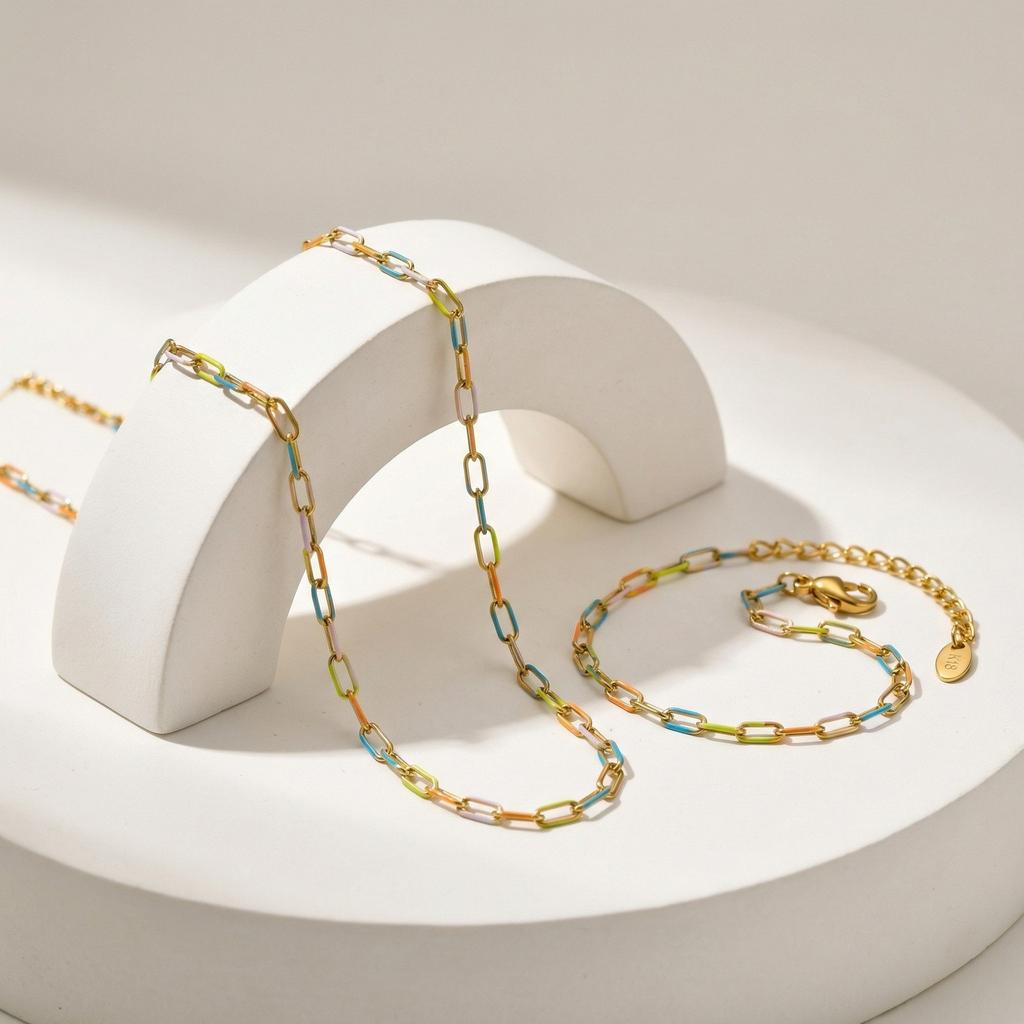 Simple Cold Wind Stainless Steel Small Square Chain Necklace Bracelet Female 2776