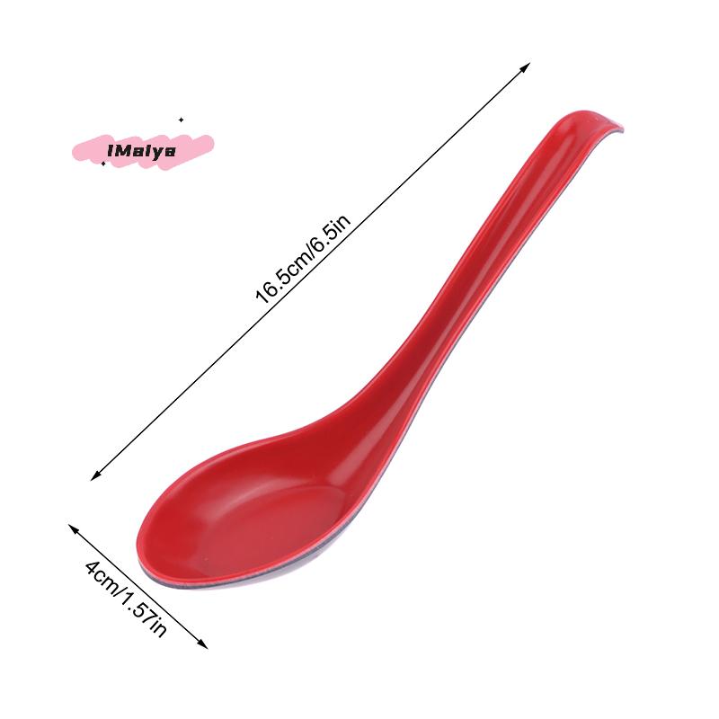 10Pcs Anti-Shock Melamine Porcelain Spoons Red & Black Dumpling Soup Spoon Kitchen Restaurant Bar Cutlery