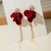 Zinc Zinc Alloy Wine Red Bow Drop Earrings Bowknot New Year Earrings Red Velvet Bow Earrings  Decoration