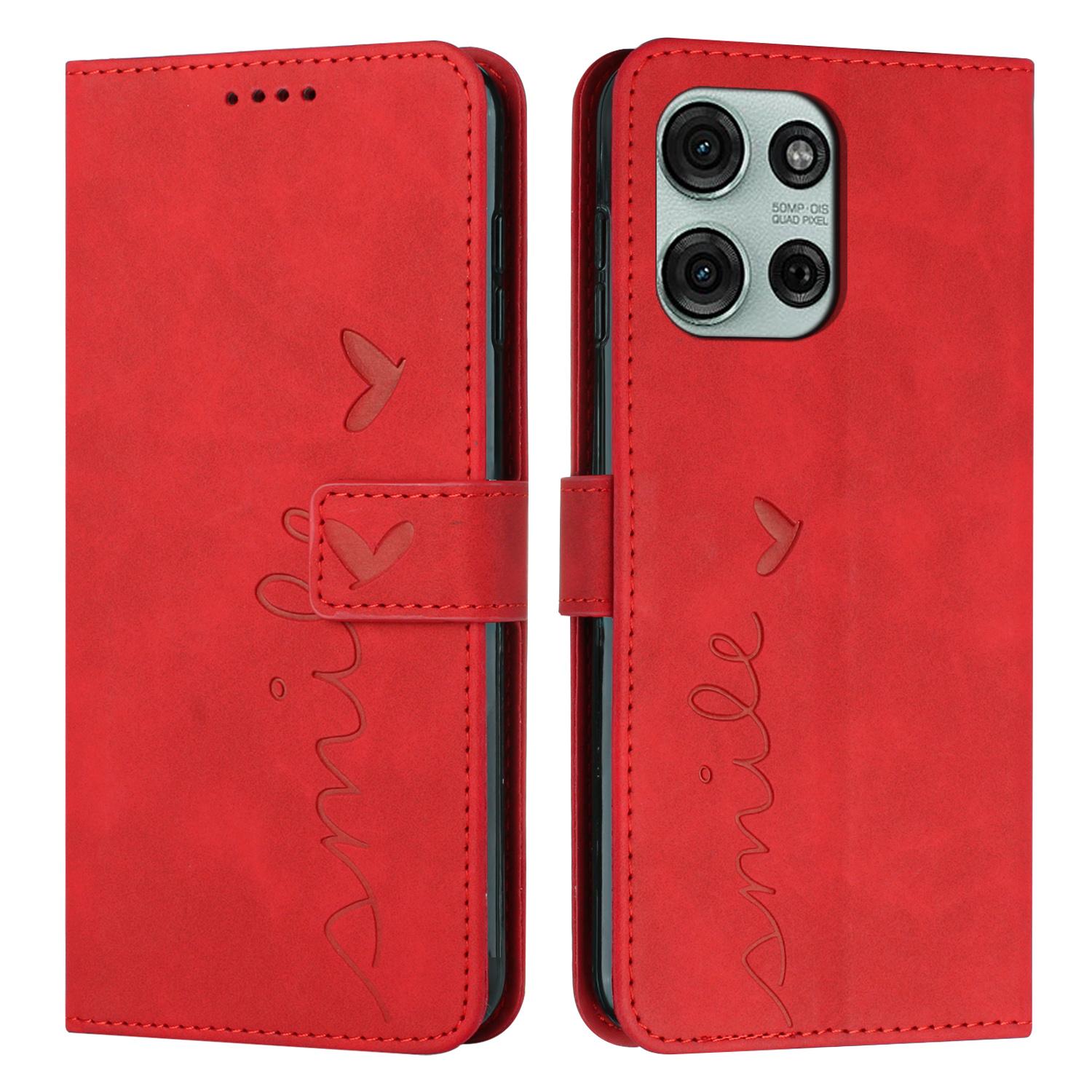 

For Motorola Moto G66y 5G/Motorola Moto G66j 5G/Motorola Moto G56 5G Stand Case PU Leather Phone Cover Imprinted Heart Pattern Red