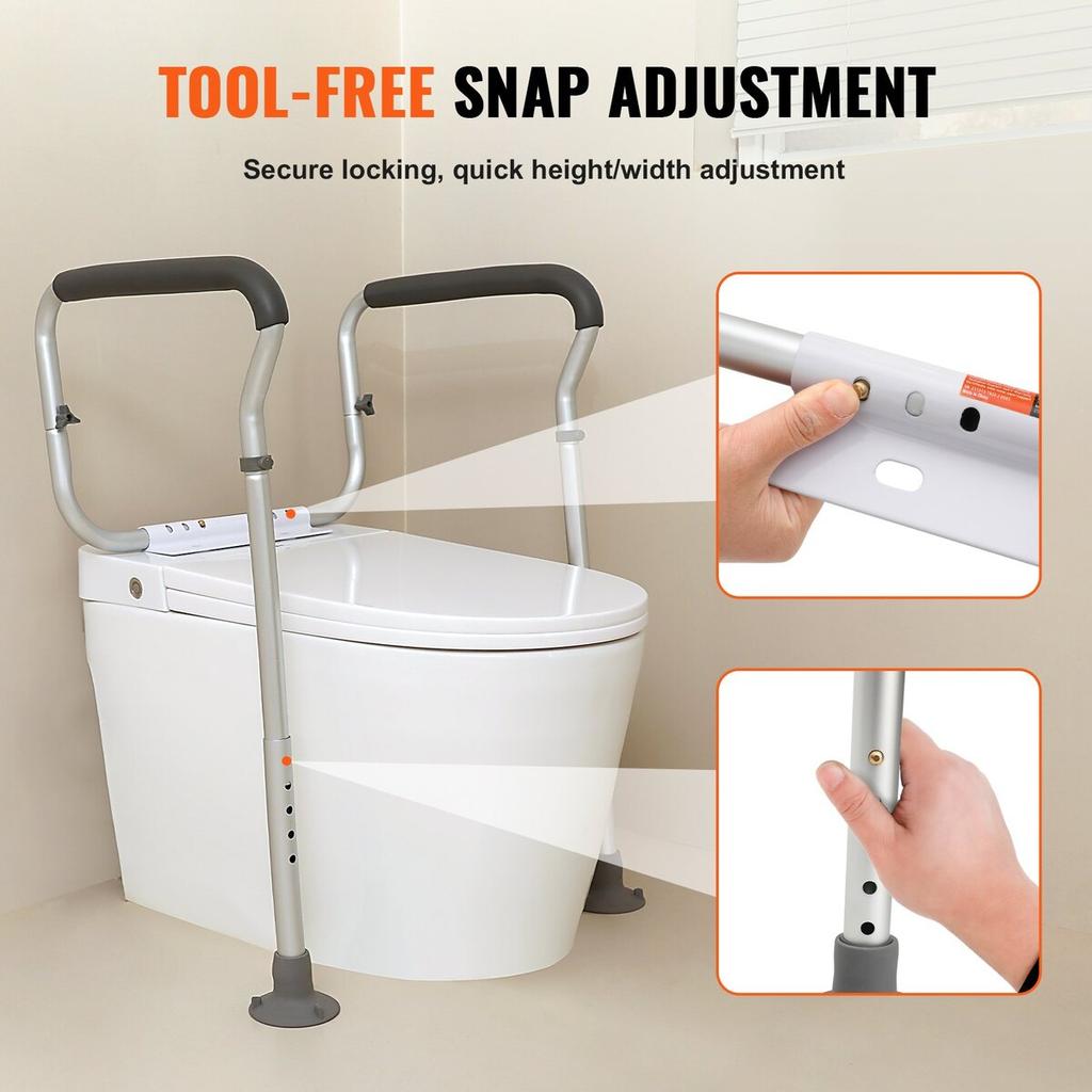 Toilet Safety Rail, Bathroom Toilet Seat Frame, Adjustable Width & Height Fit Most Toilets, Supports 300lbs, Toilet Handles Grab Bars with Padded