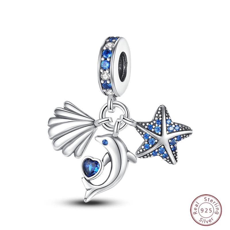 Copper Beaded Pendant Blue Zircon Ocean Penguin Crab Original 3Mm Bracelet Women Fine Jewelry