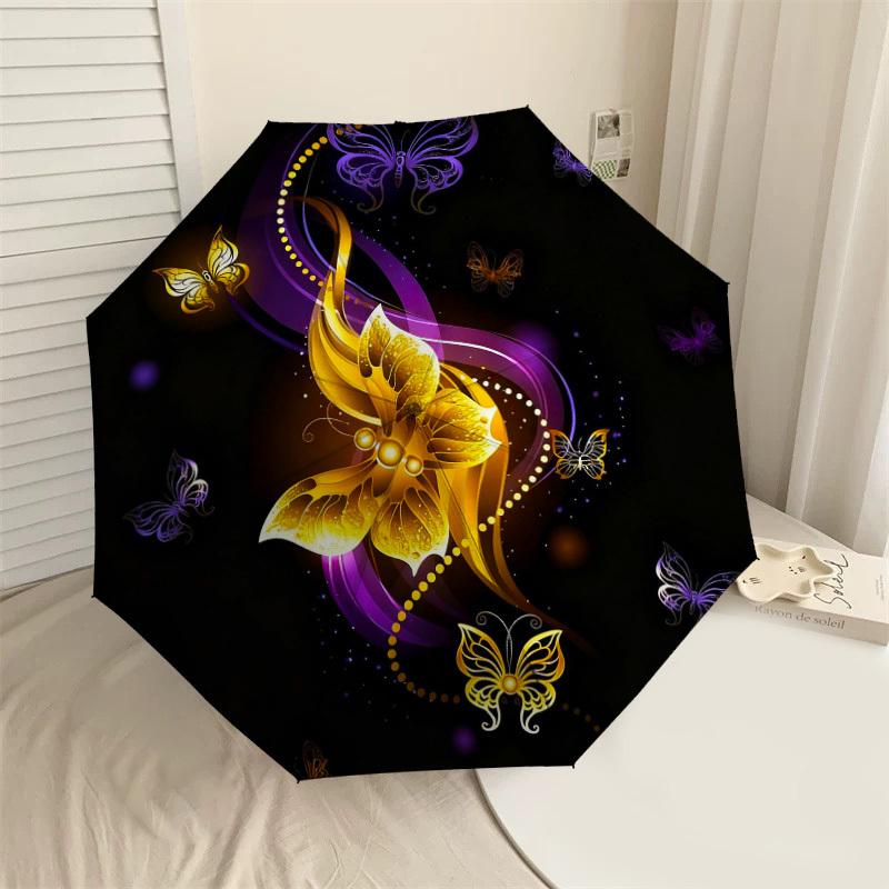 1pc Butterfly Art Automatic Folding Umbrella, Heavy Duty 8 Rib Iron Frame,  Suitable for Travel, Daily Use, Birthday, Decor Gift m0104056