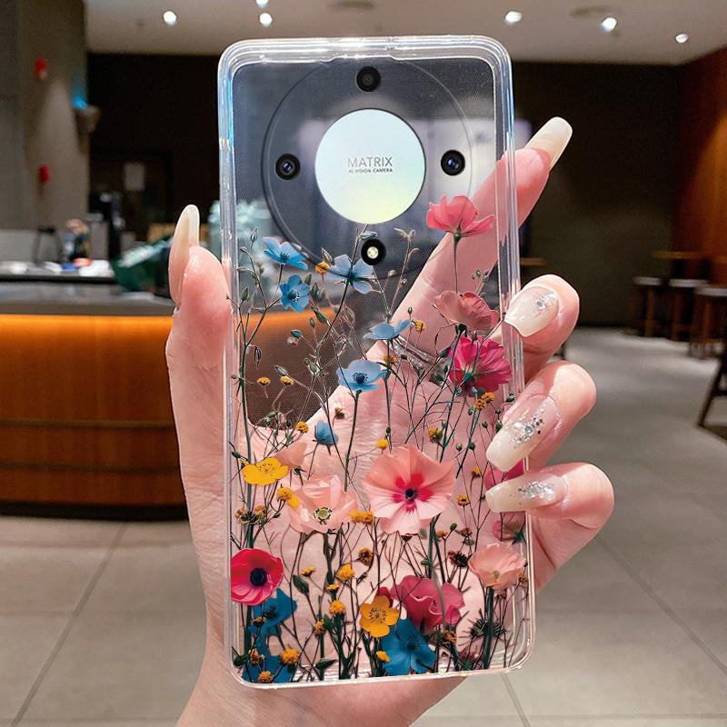 For Honor X50 5G Case Luxury Flower Painted Cover Clear Soft Silicone Phone Case For Honor X 40 50 X40 X50 5G Back Covers Bumper