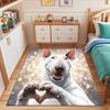 "Adorable Bull Terrier with Heart Gesture" Patterned carpet, suitable as a non slip play mat for the living room and bedroom sofa