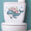 Pink Peony Cartoon Whale Wall Sticker Self-Adhesive Removable Dorm Hallway Home Decor