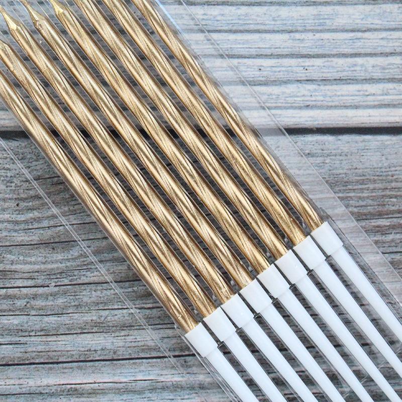 New Product Gold-plated Slender Pole Gold-plated Spiral Birthday Candles Creative Party Box Electroplated Pencil Candles