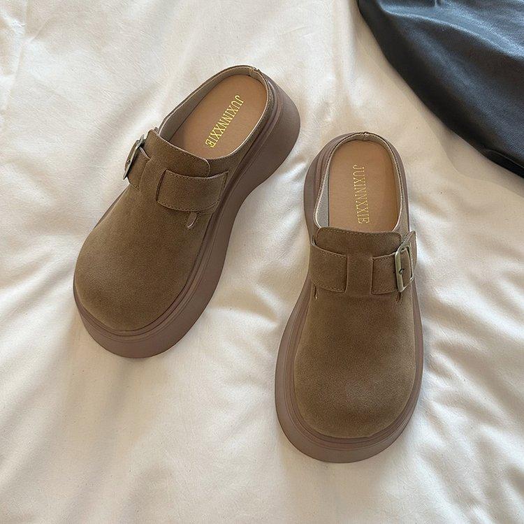 Lazy Thick-soled Bag Head Slippers Women's 2025 Spring and Autumn New Height-increasing Outer Wear One Pedal Casual Skirt Boken Shoes
