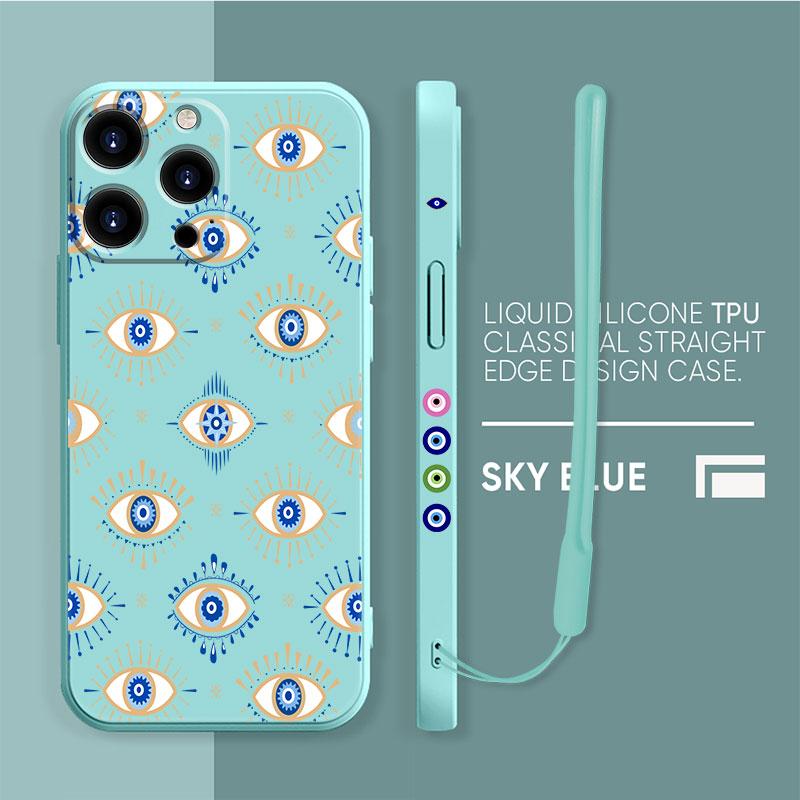 Custodia per Dolci Occhio Malvagio Blu e Oro Per iPhone 13 11 12 Pro Max 12 Mini X XR XS MAX SE 2020 7 8 6s Plus Silicone Quadrata Funda Capa