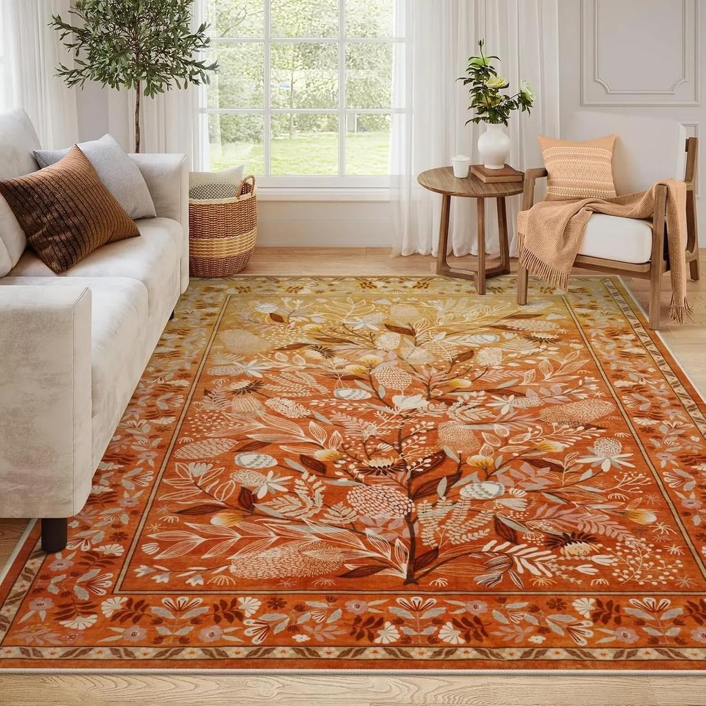 Living Room Carpet Non-slip Soft Machine Washable Floor Mat Green Plant Flower Bedroom Rug Large Size Home Decoration Mats