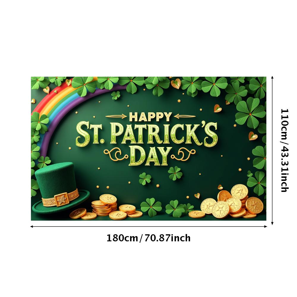 St Patricks Day Backdrop Banner Leprechaun Hat Shamrock Party Background Celebration Photography Props Event Supplies Decoration