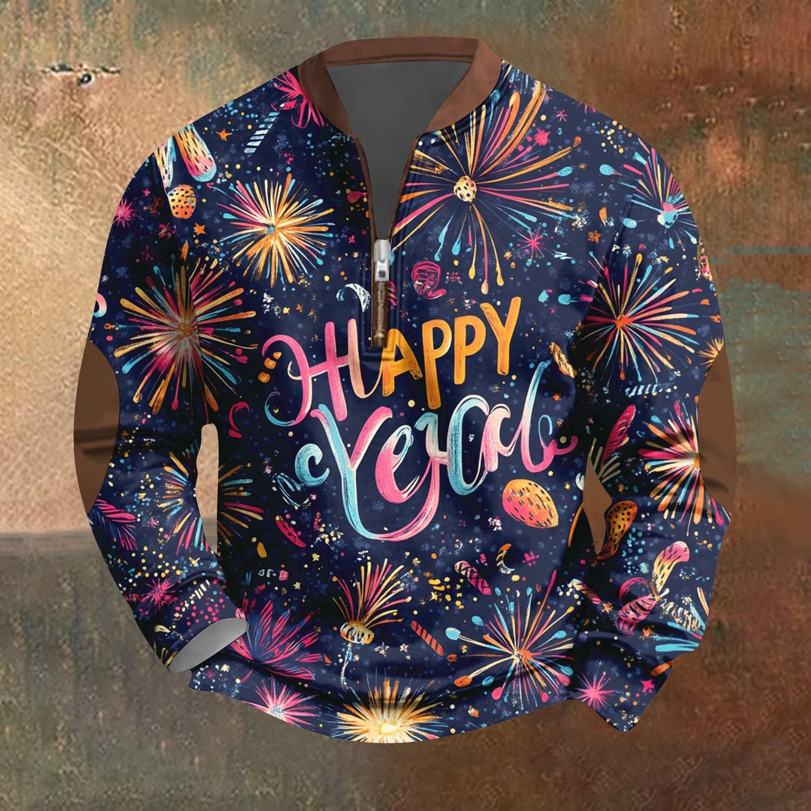 

Мужская мода повседневная свободная толстовка с длинным рукавом на молнии с принтом на новый год 2025 года L чёрный