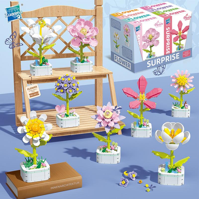 Barnas Pedagogiske Små Partikler Mosaikk Byggekloss Blomstersimulering Peon Rhododendron Kompatibel Med En Høy Byggeklossmodell Leke