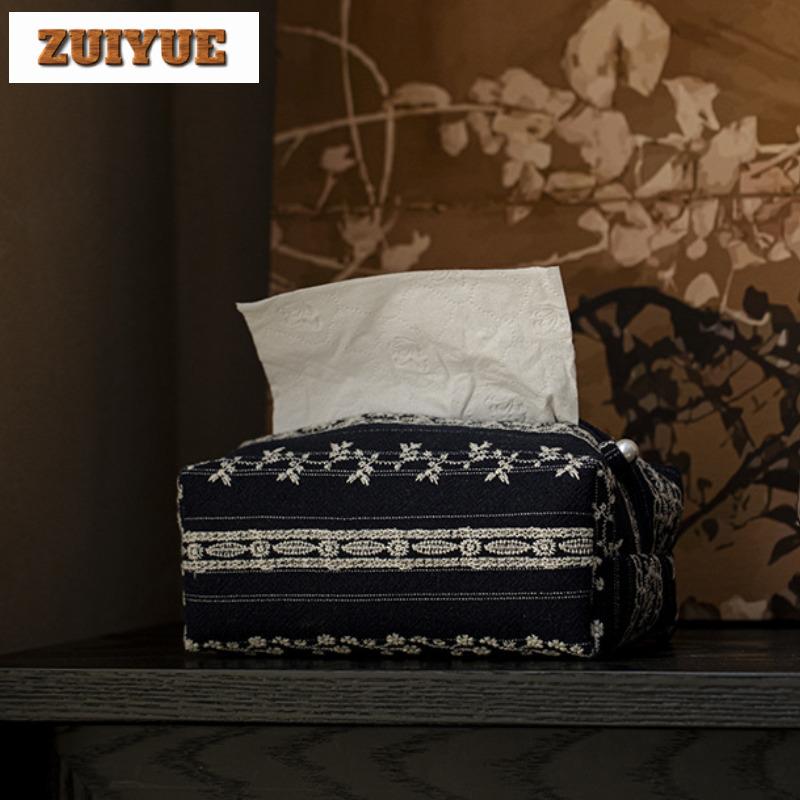 Handmade Indigo Jacquard Cloth Tissue Box Elegant Tissue Rangement Wet Wipes Case Reusable Paper Drawer Hotel Napkin Storage