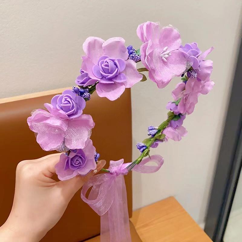 

Элегантная сказочная свадебная повязка на голову для девочек, головной убор с имитацией жемчужной лозы, цветочная корона, венок, повязка на голову для невесты, свадебный аксессуар для волос фиолетовый