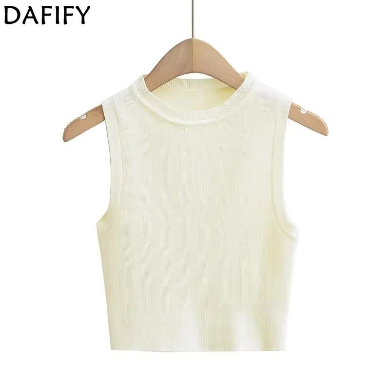 DAFIFY  Women's Fashion Casual Spring Fall Solid Color Print Sleeveless O-Neck Sweaters