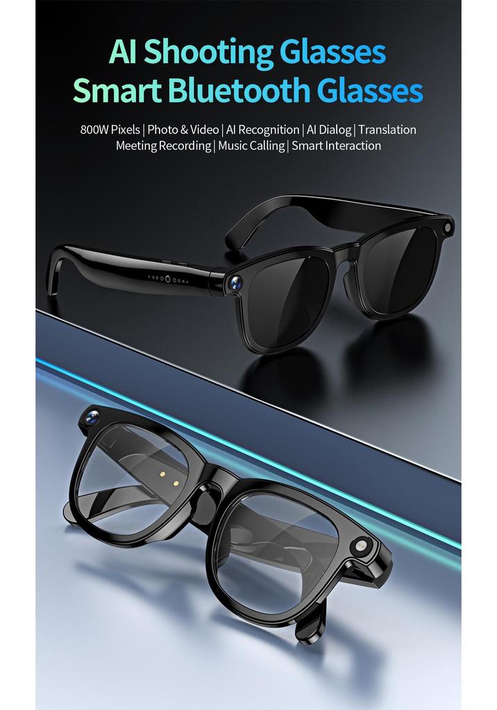 CY01 Smarte Brille: 8MP Kamera, KI-Sprachassistent, Musik, Anrufe, Foto-/Videoaufnahme, 16 GB Speicherplatz.