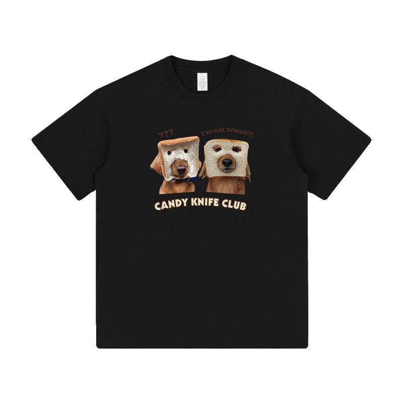 Unisex Brot Hund Print Lässiges Kurzarm Baumwoll-T-Shirt