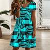 Women V Neck Tropical Floral Print Plus Size Short Sleeve Summer Loose Dress