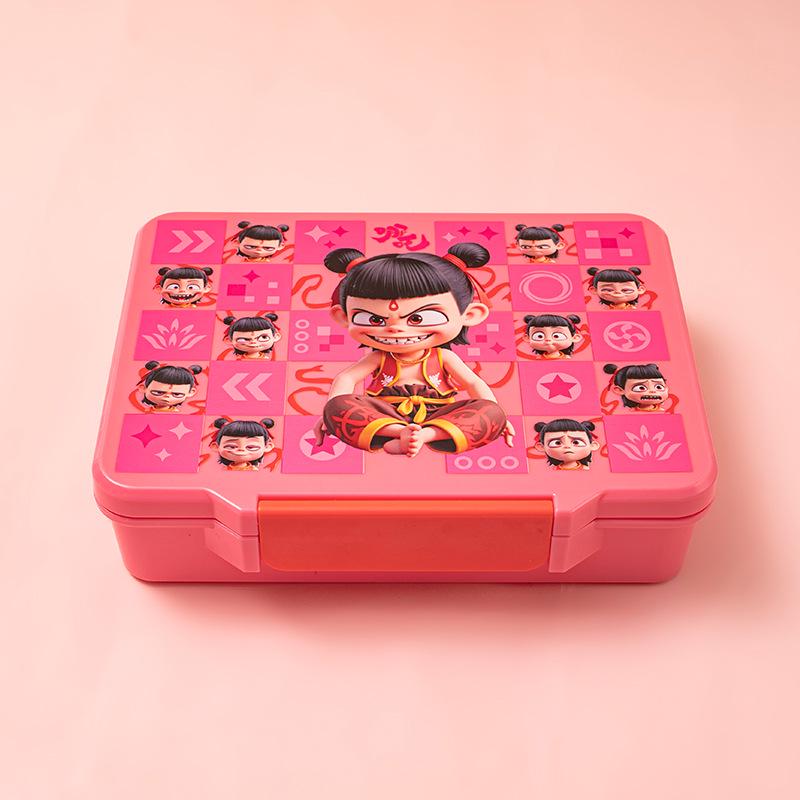 Large Capacity Food-Grade PP Bento Box with Cutlery - Cartoon Design for Students and Kids